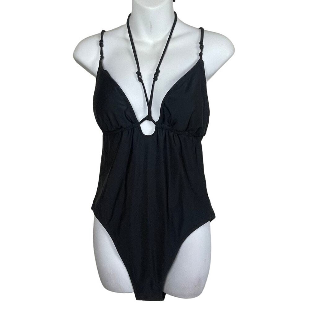 J. Crew One Piece Swimsuit Style BH518 Strappy Black Size 12 Tie Open Back